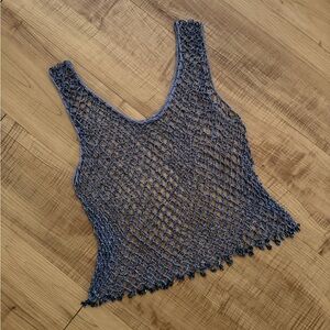 Vintage Handmade Open Weave Crochet Beaded Sparkle Tank Top
